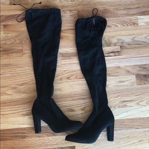 Black Suede Over the Knee Booties - JustFab - 10